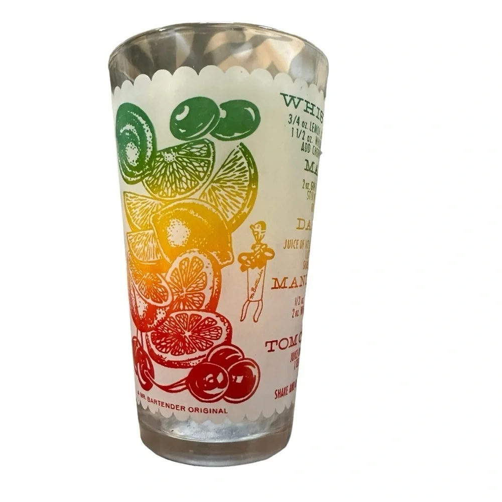 Multi Colored Vintage Mr Bartender Glass with Drink Recipes Whisky Barwa…